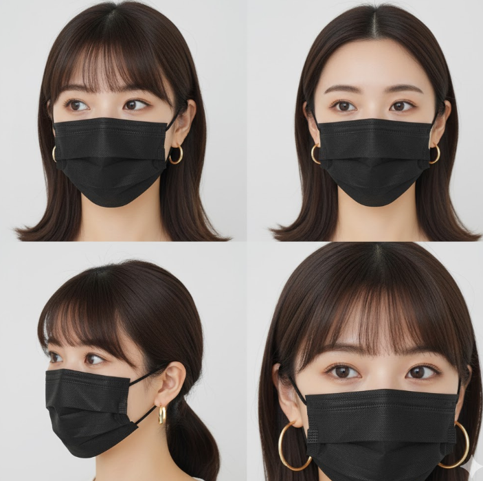 前髪とアクセで黒マスクの重たい印象を解消