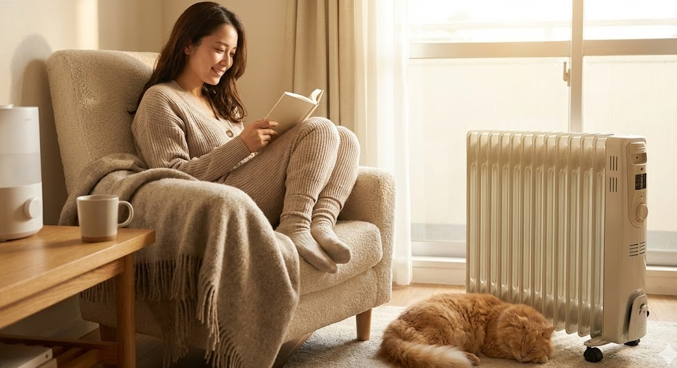 肌に優しいオイルヒーター等の輻射式暖房