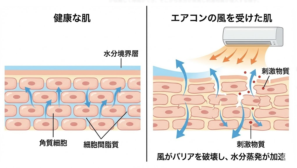 エアコンの風が肌のバリア機能を奪う過程
